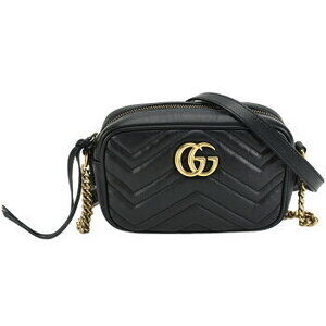 Gucci GG Marmont Chain Shoulder Bag Double GG Black Leather Quilted Crossbody